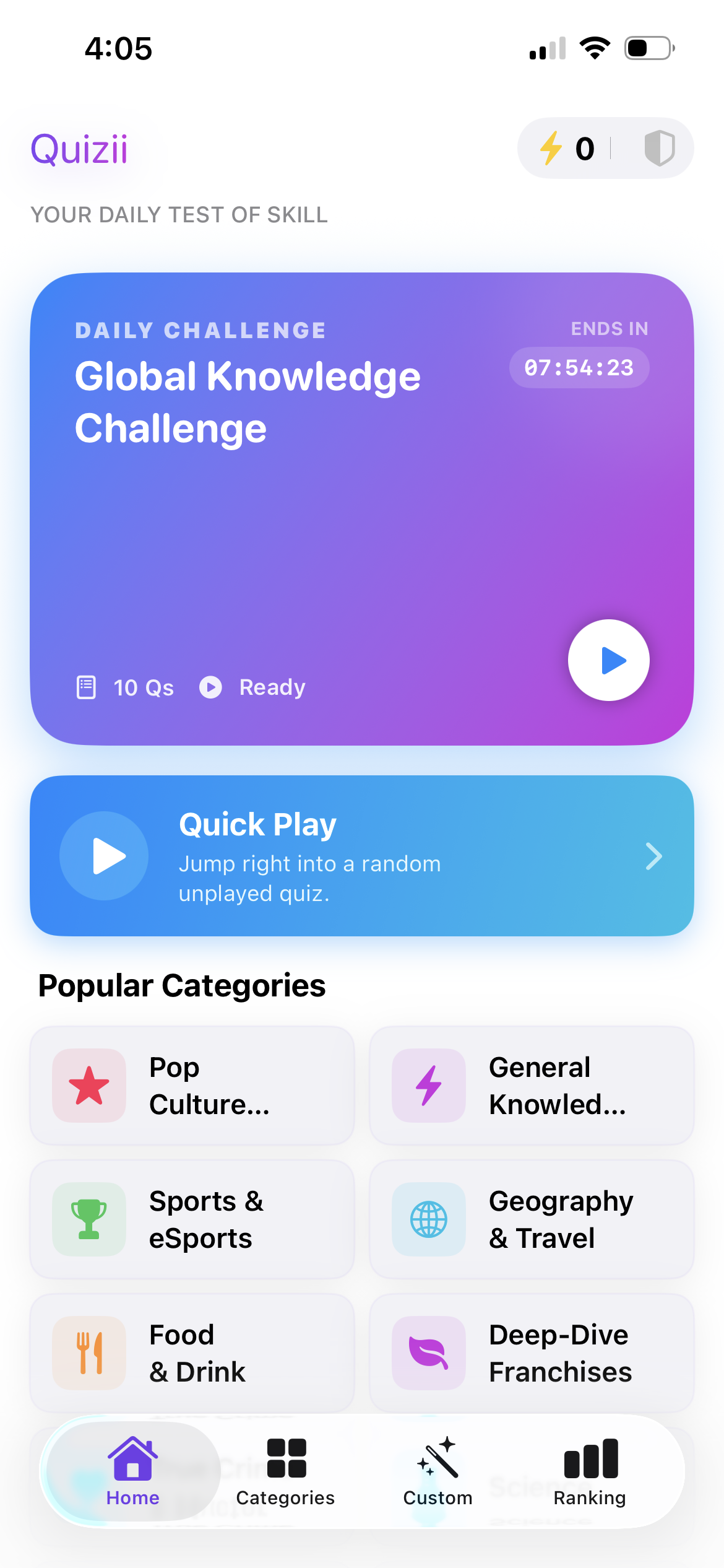 Quizy App Interface